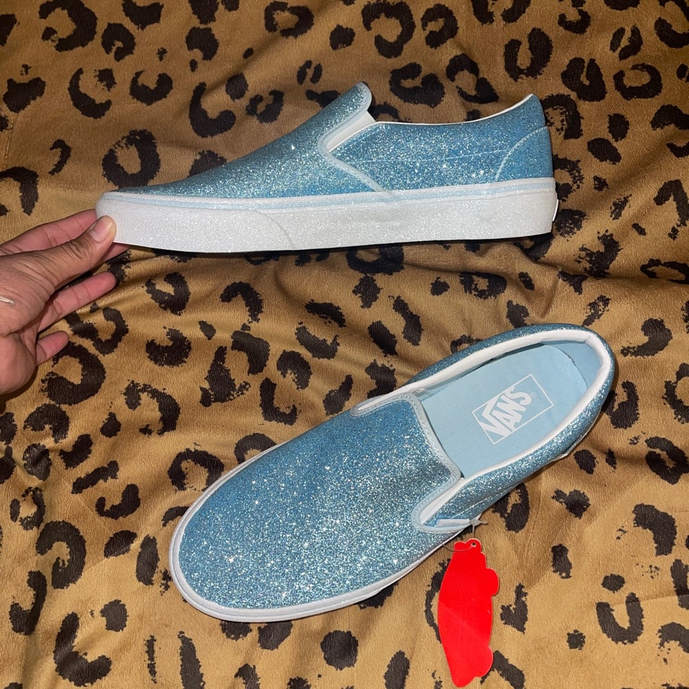 Blue Glitter Vans Slip Ons